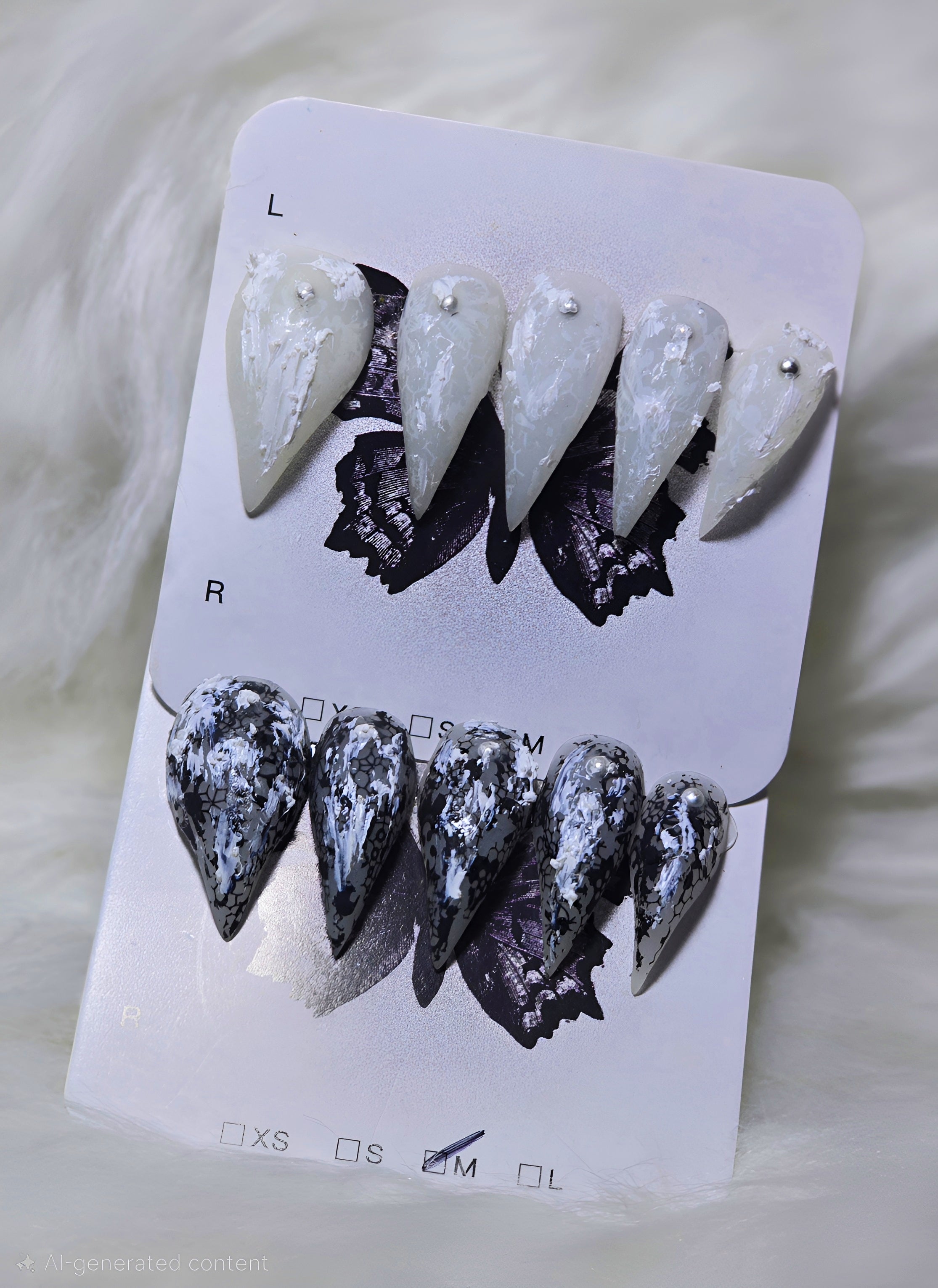 Black Silver Marble Claw Nail Set