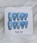 Blue Floral Heart Press-On Nail Set