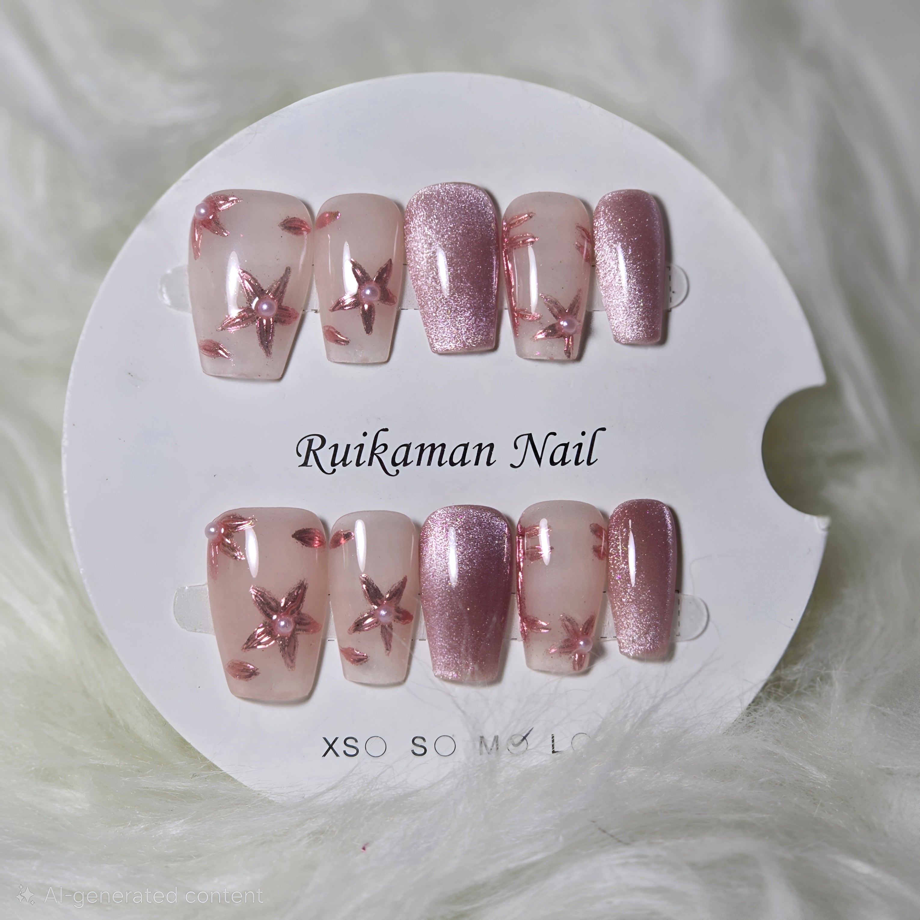 Nude Rose Gold Star Shimmer Nail Set - Starlight