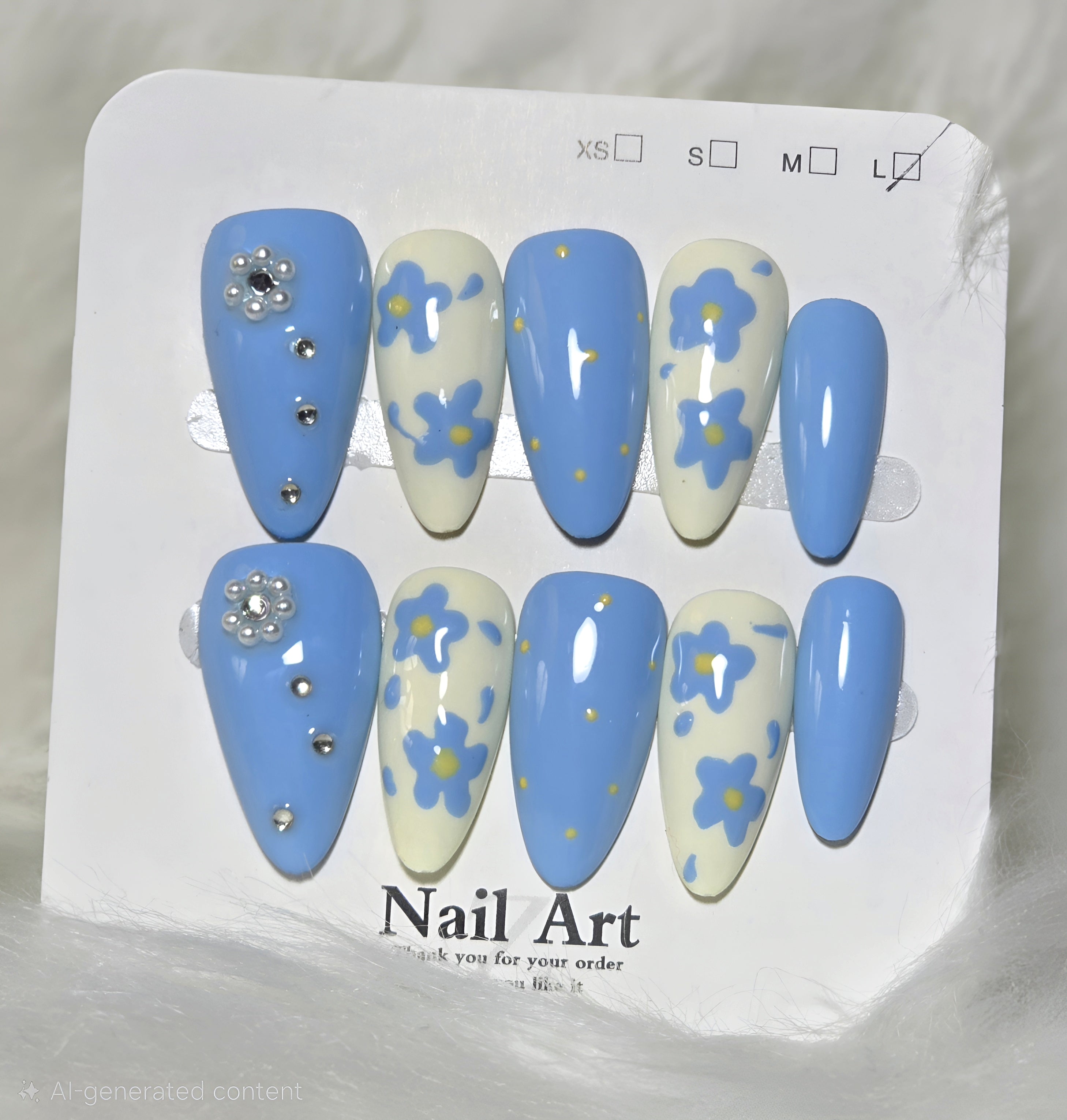 Blue Daisy Bloom Press-On Nail Set