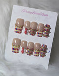 Nude Plaid Gold Chain Nail Set - Designer Plaid