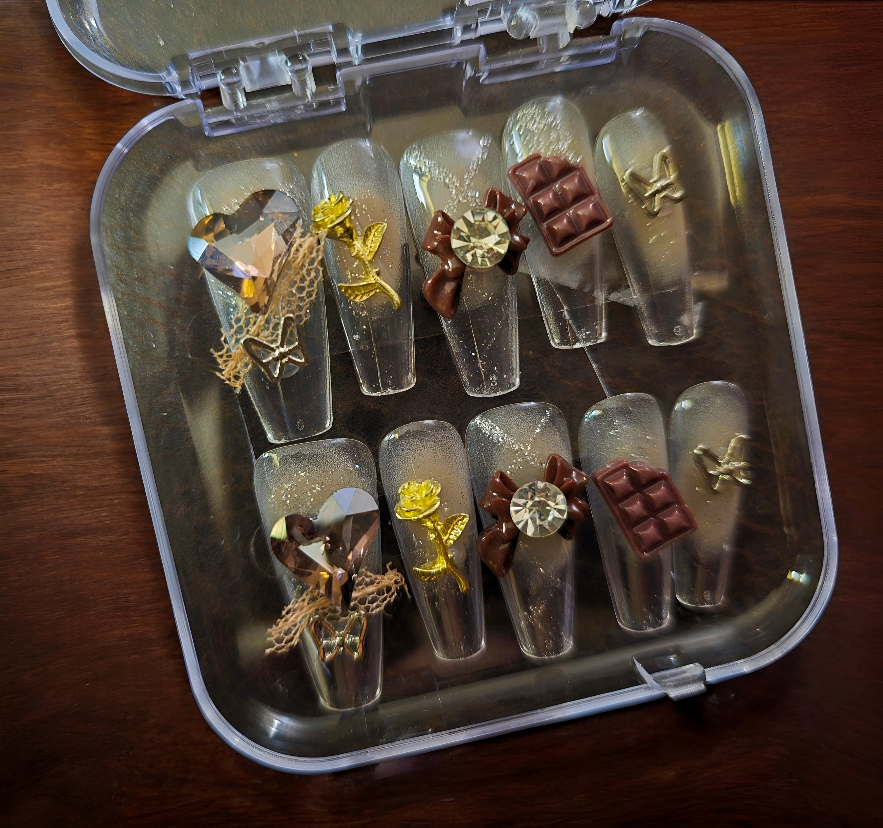 Coffin Chocolate Charms with Butterflies - Press On Nails (Medium)