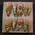 Stiletto Pink Nude with Tiger Leaf & Crown - Press On Nails