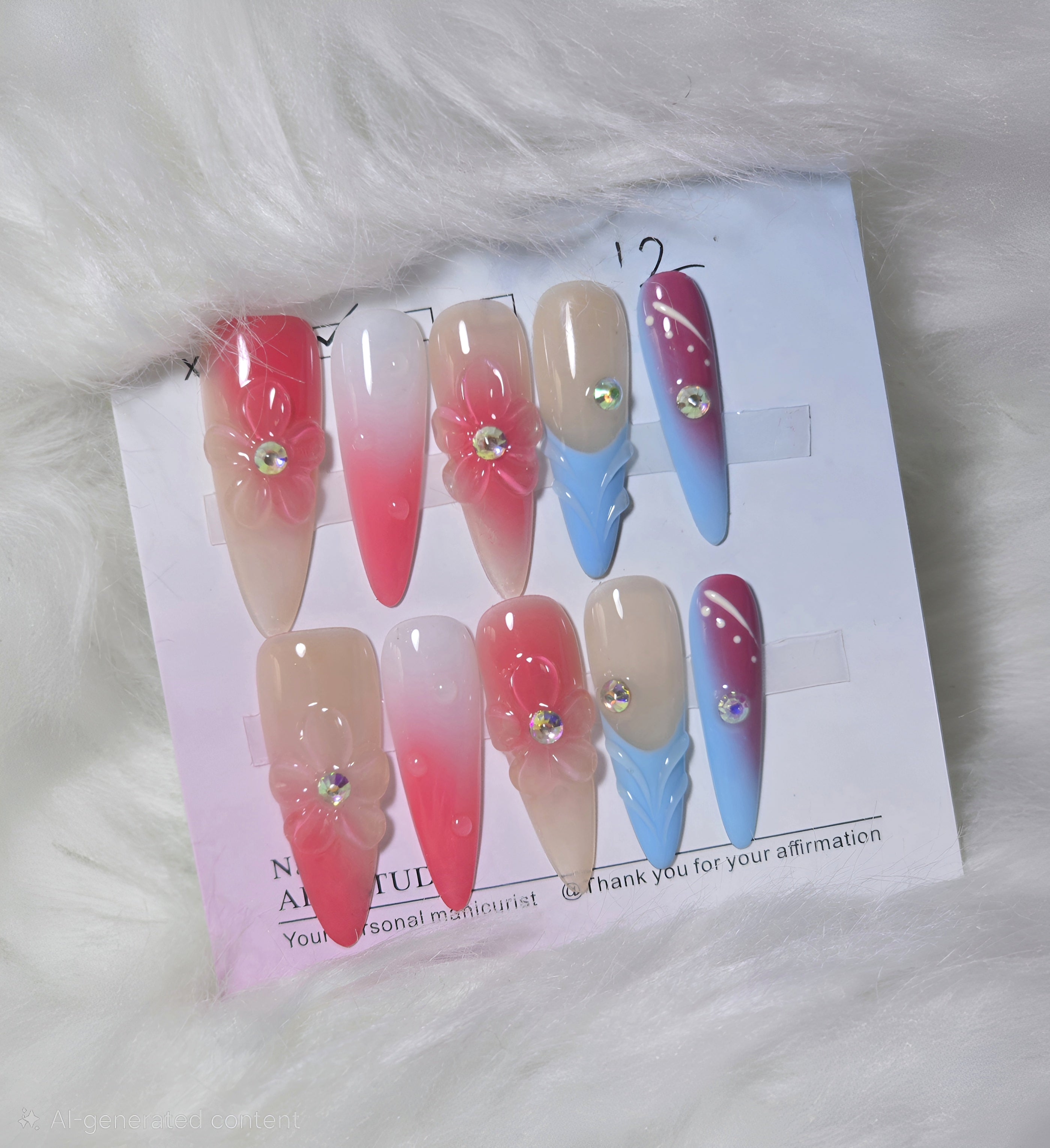 Rainbow Ombre Flower Nail Set - Dreamy Petals
