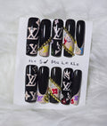 Black Designer Logo Gold Chain Nail Set - Luxury Icon