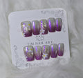 Grey Purple Ombre Gold Foil Flower Nail Set - Twilight Bloom