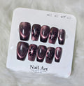 Burgundy Magnetic Cat Eye Rose Gold Star Nail Set - Cosmic Wine