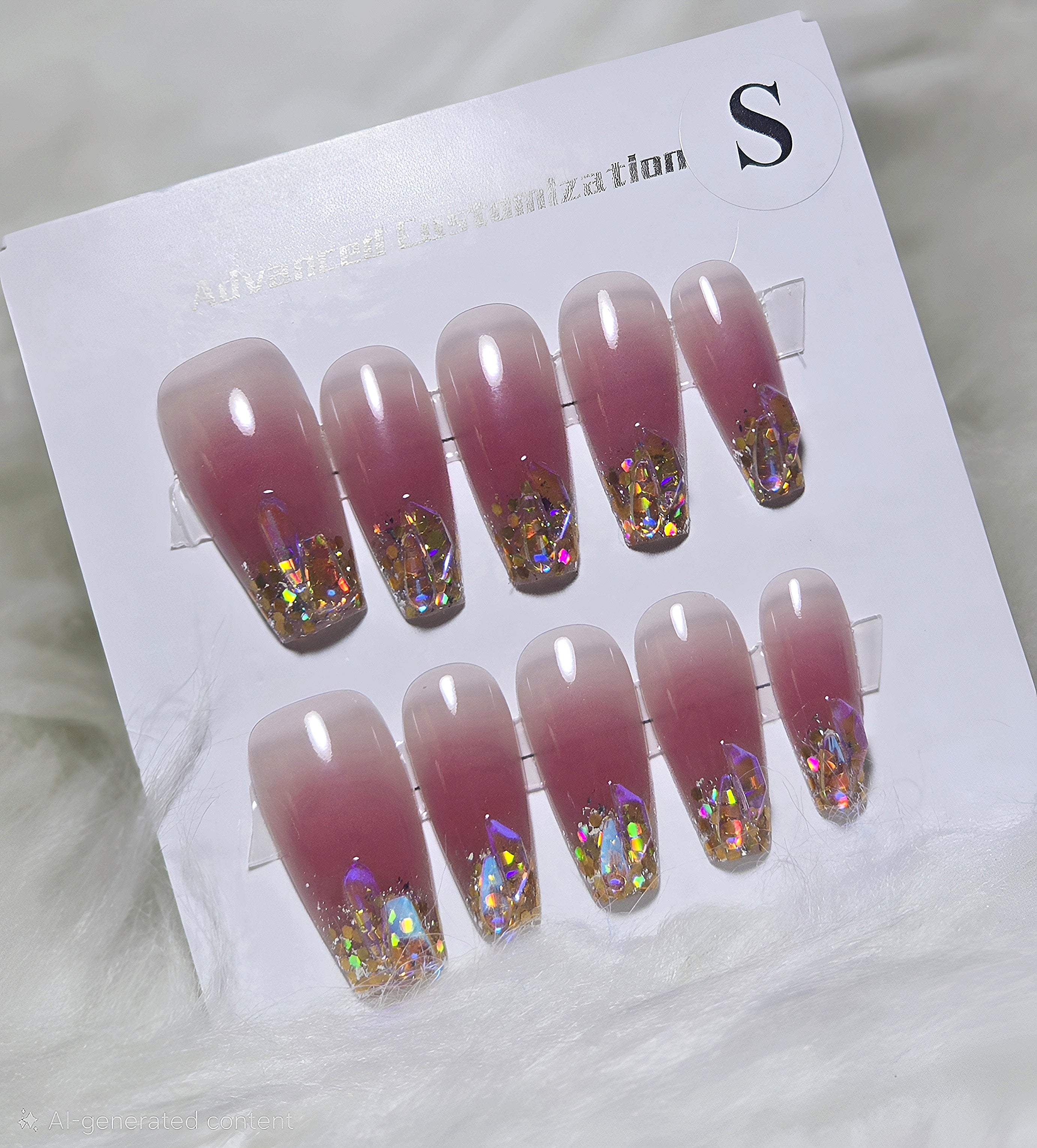 Burgundy Ombre Holographic Glitter Nails - Small