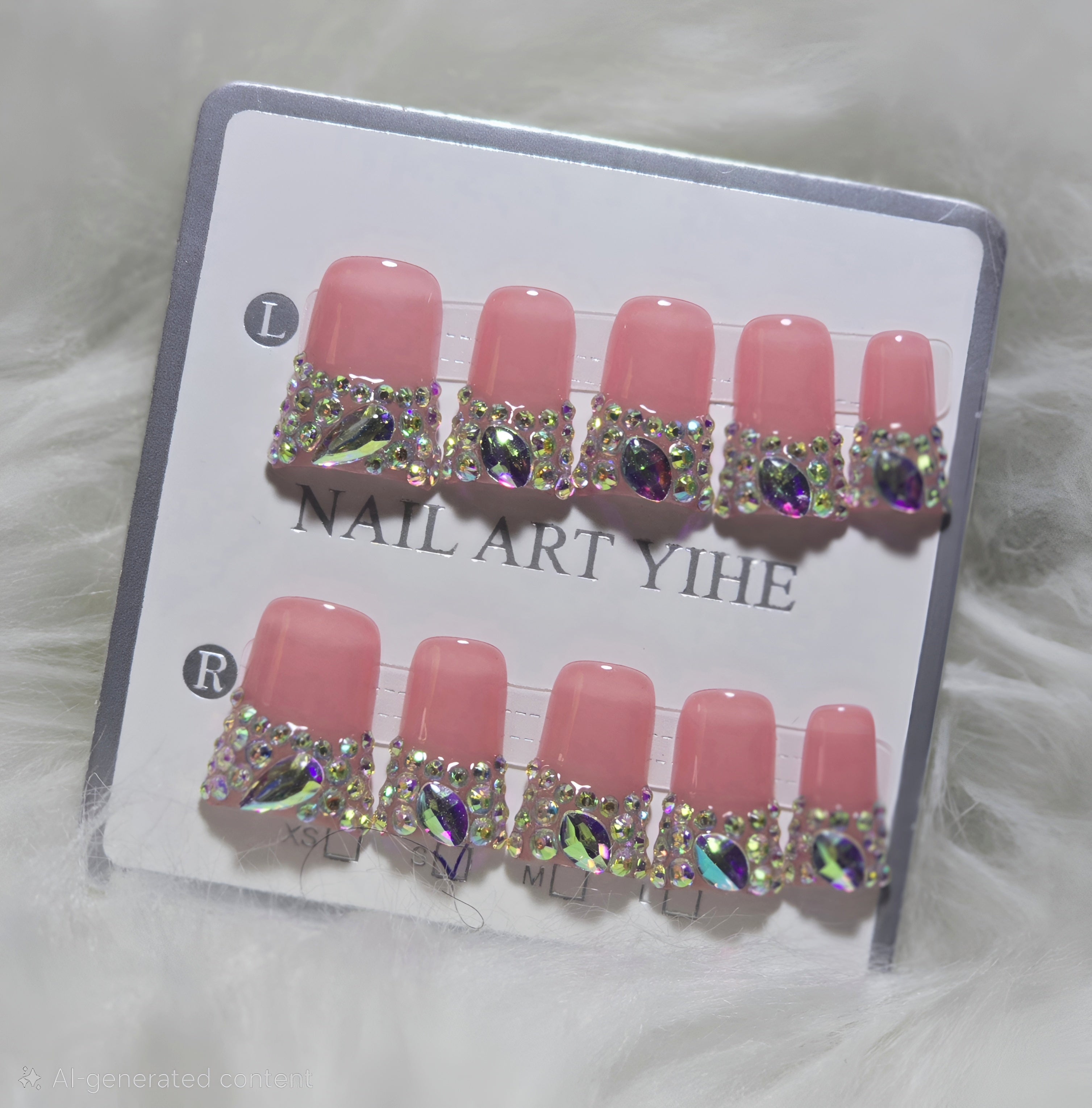 Pink Glossy Crystal Gem French Tip Nails