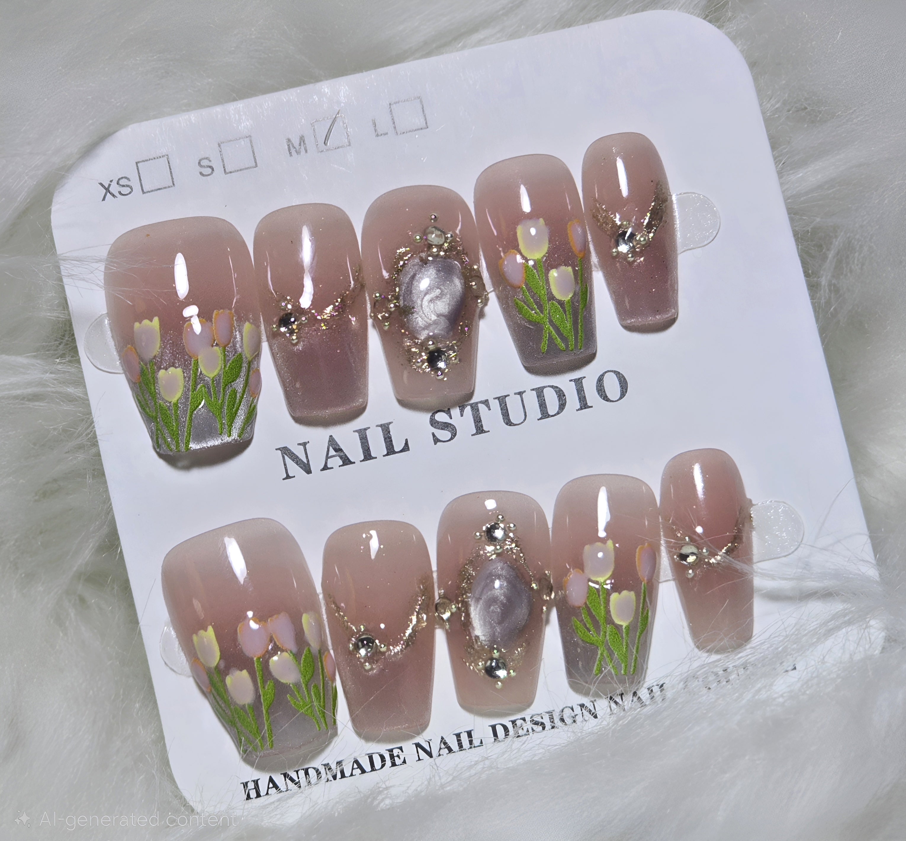 Mauve Tulip Crystal Garden Nails - Medium