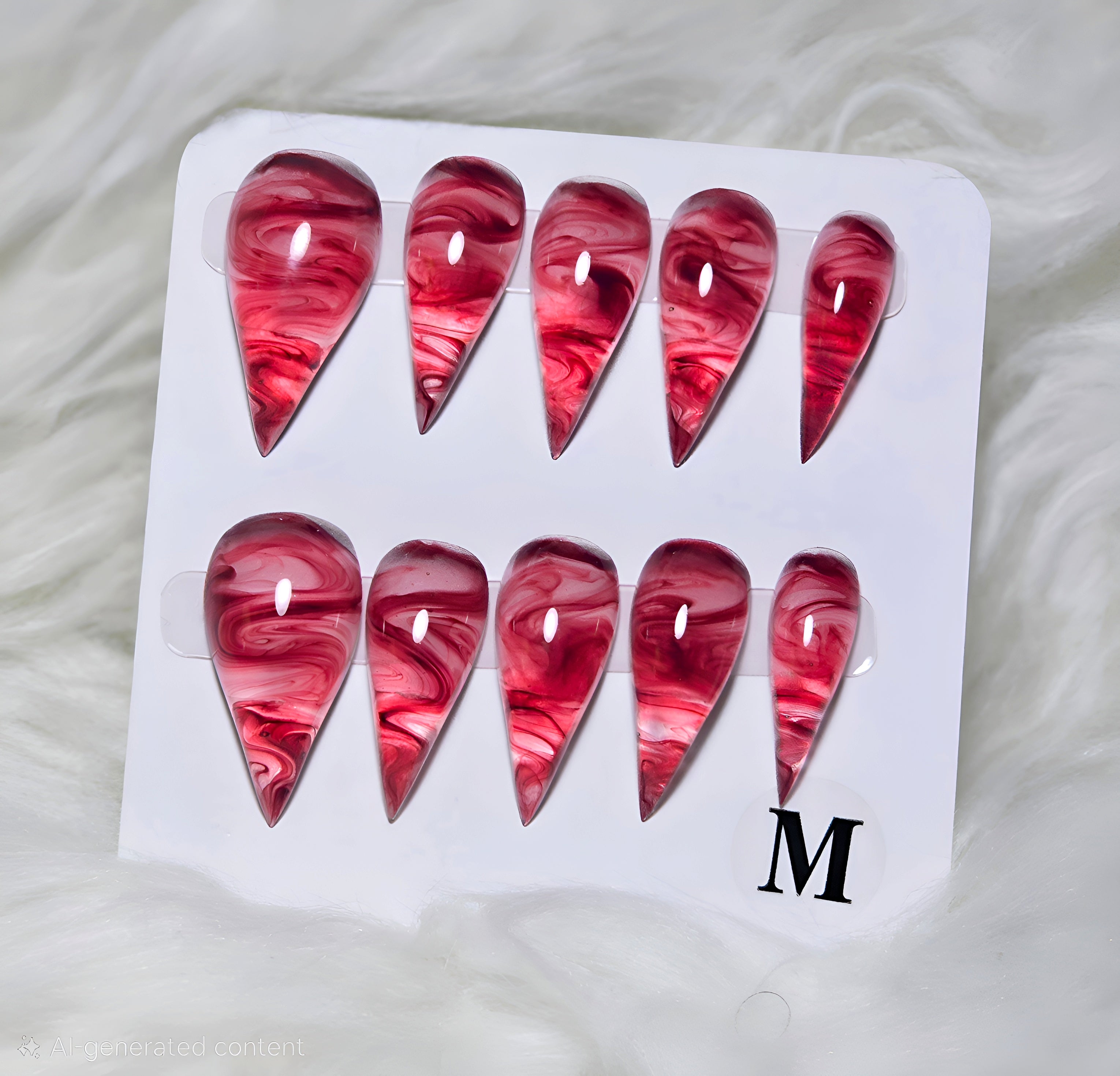 Red Marble Stiletto Claw Nail Set