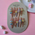 Small Almond Press-On Nails - Kawaii Kitty Donut Daisy