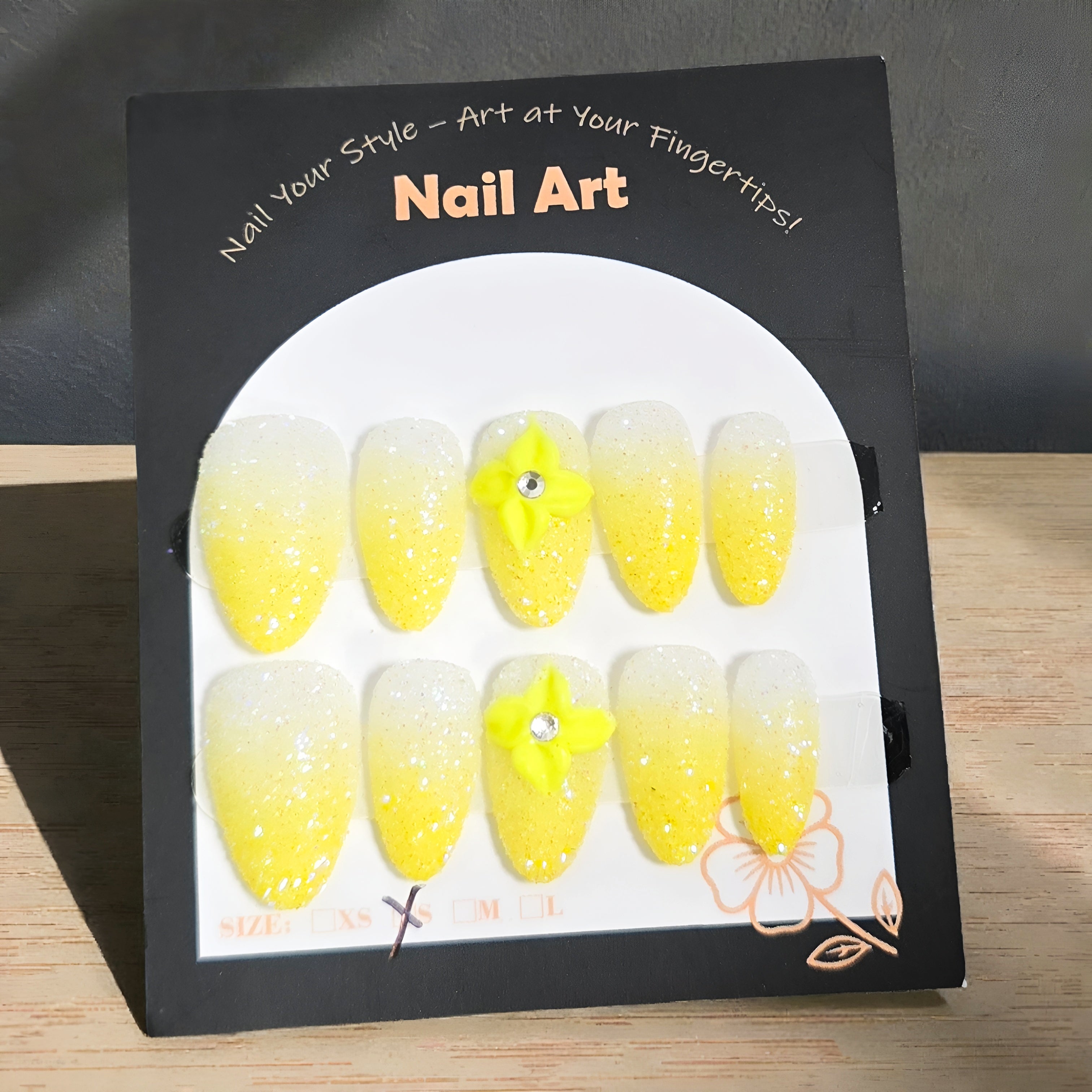 Yellow Ombre Sugar Nails with Rhinestones - Press On Nails