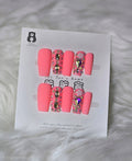 Coral Holographic Crystal Gold Foil Nail Set - Coral Crush