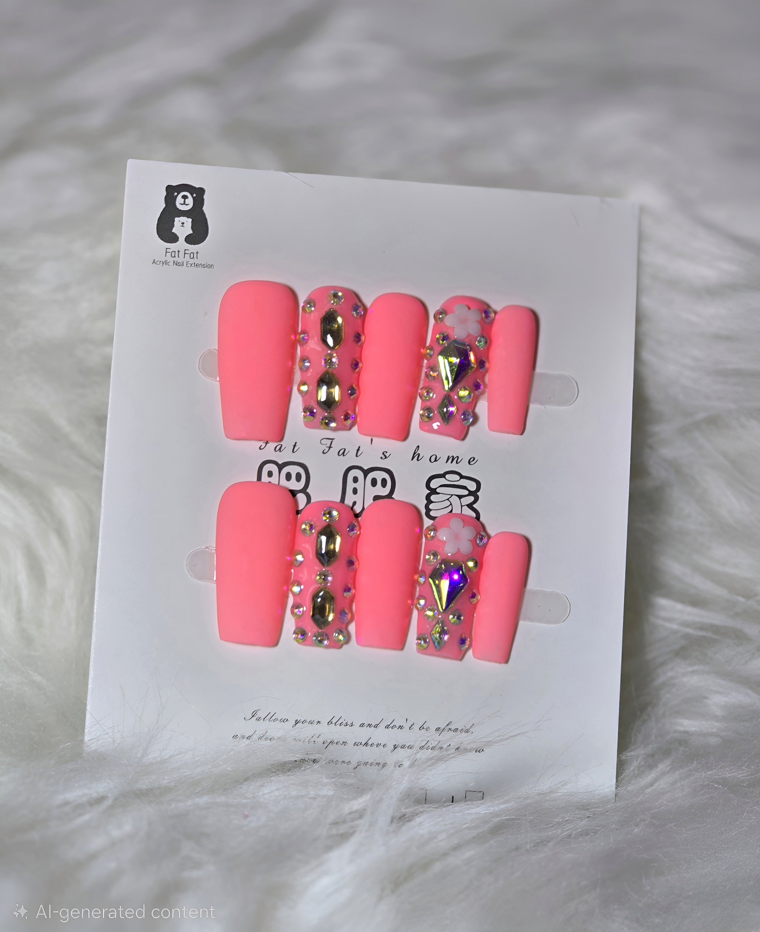 Coral Holographic Crystal Gold Foil Nail Set - Coral Crush