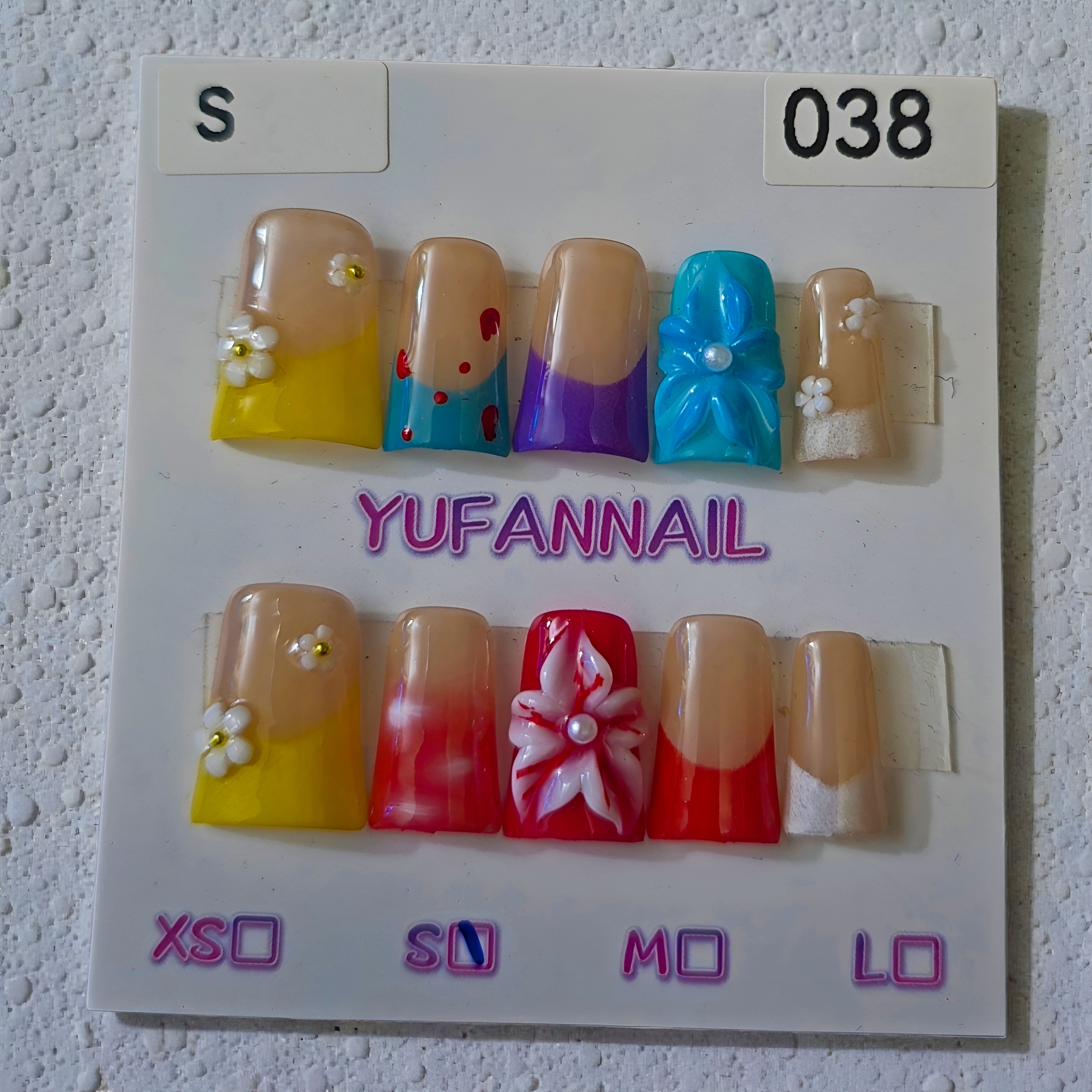 Small Duck Press-On Nails - Rainbow Ombre Floral