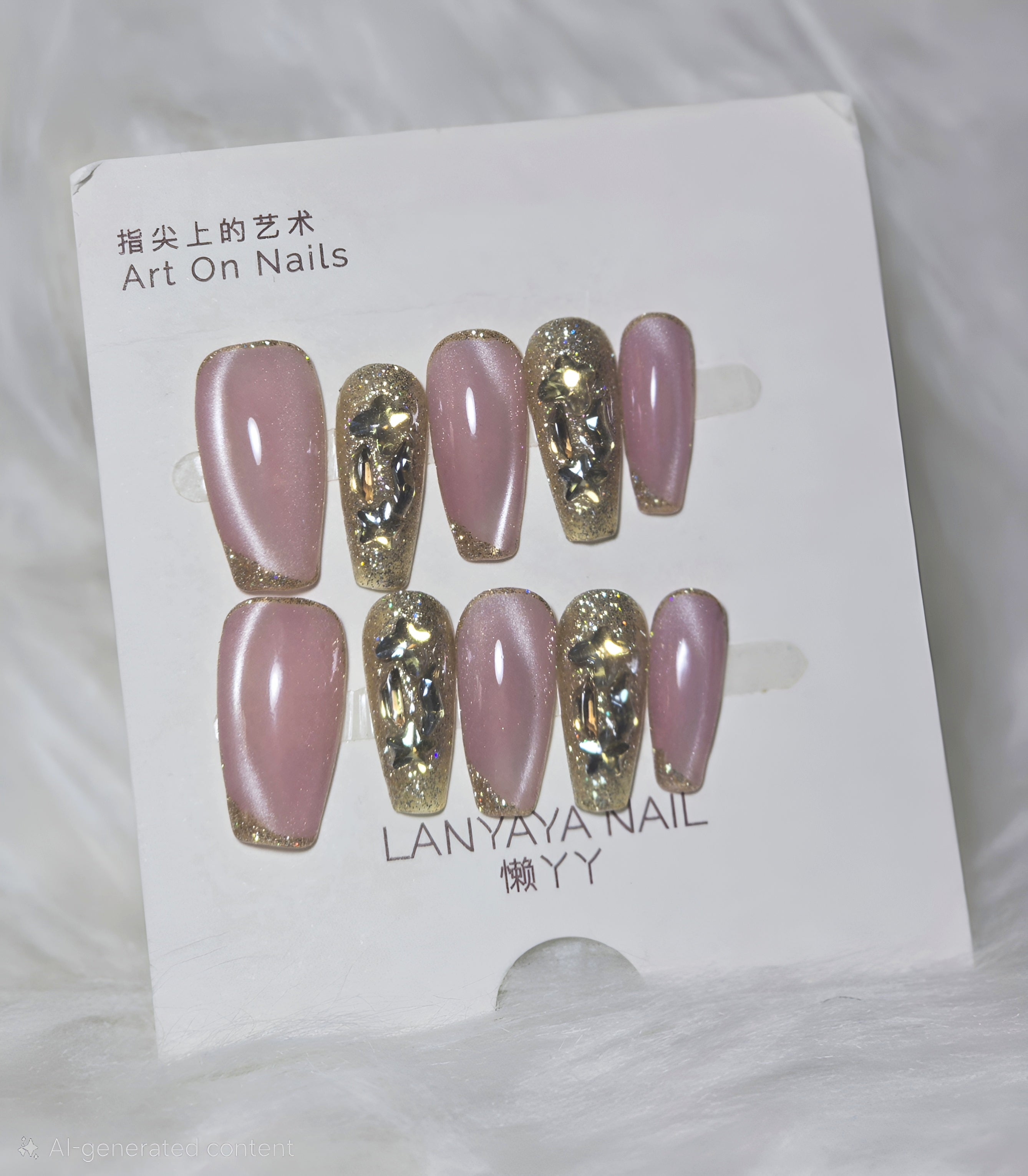 Mauve Gold Foil Flake Nail Set - Golden Mauve