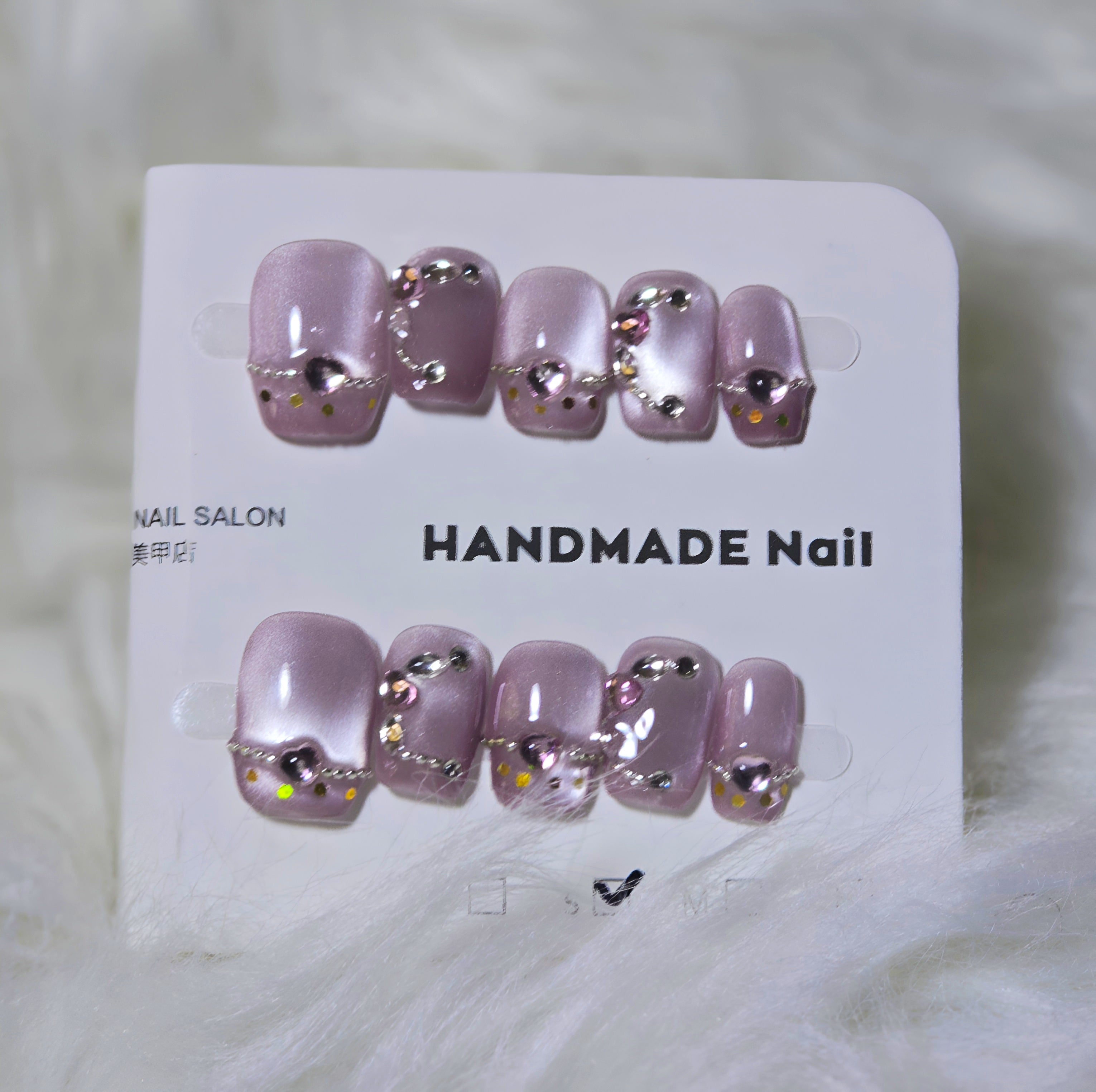 Purple Jelly Silver Chain Crystal Nail Set - Lavender Luxe