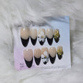 Nude Black Flower Gold Nail Set - Elegant Contrast