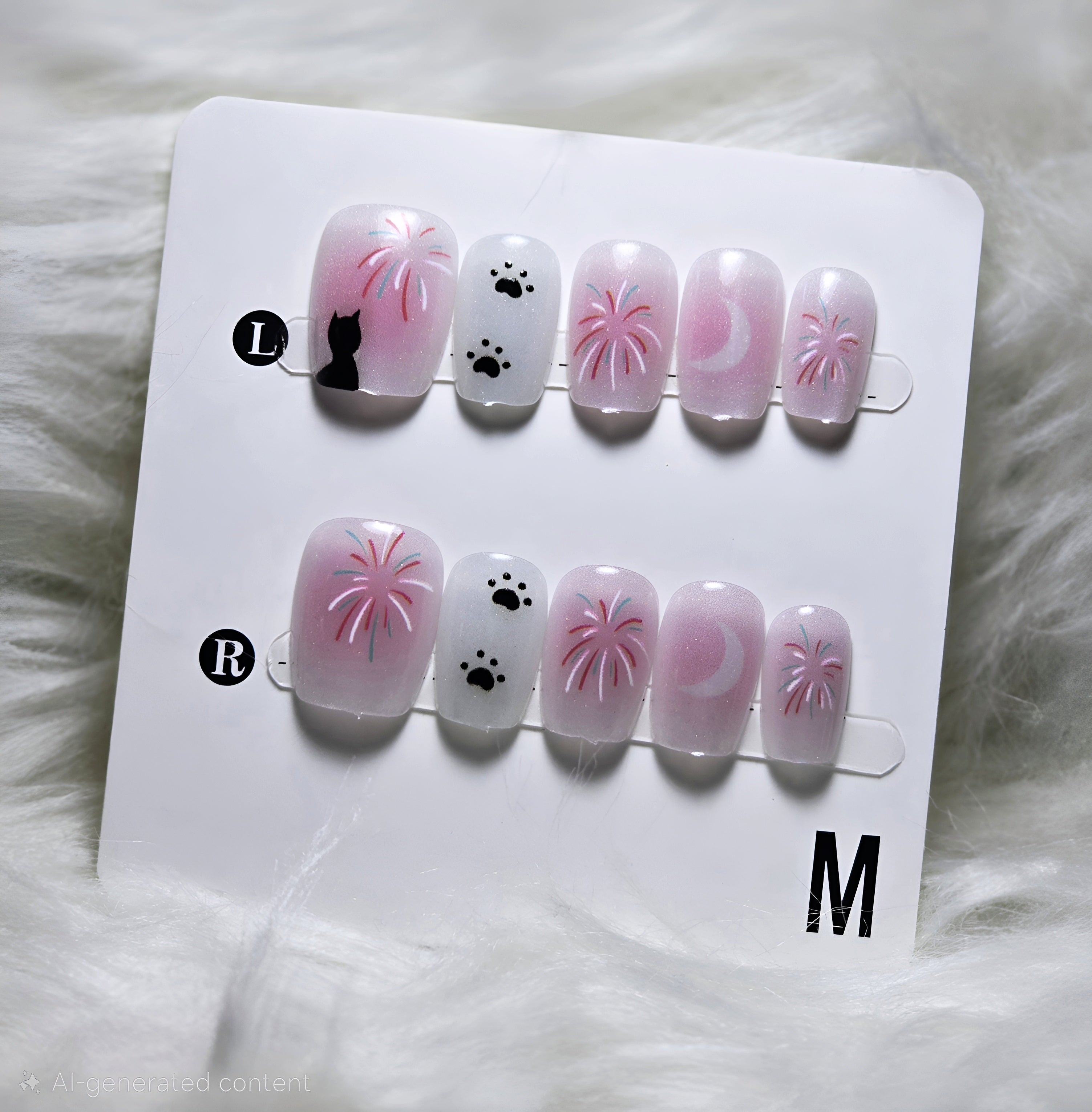 Pink Kitty Fireworks Nails