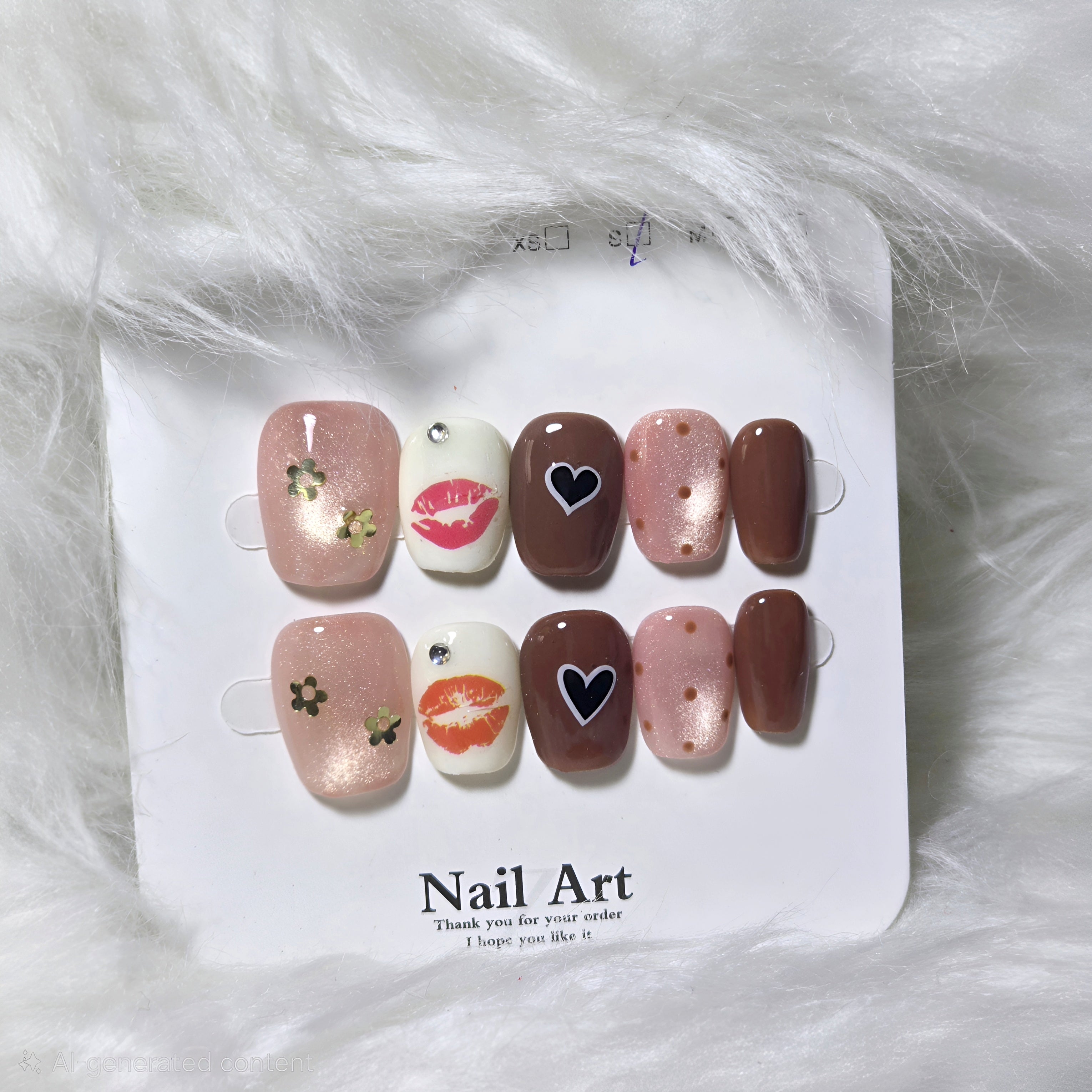 Lips Hearts Gold Nail Set - Flirty Boss